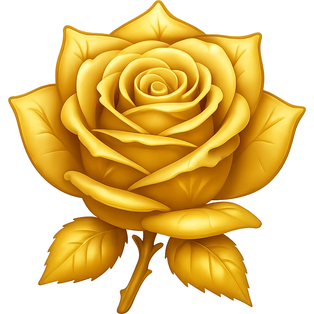 Make the ice rose look gold in the style of an emoji, with no background. emoji