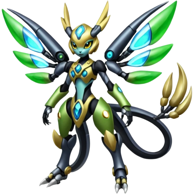  Exotic Organic Mechanical Futuristic Cyborg-Cyber-Meloetta-Zygarde-Zeraora-Protogen-Palkia-hybrid-fusion-Fakémon-creature, full body emoji