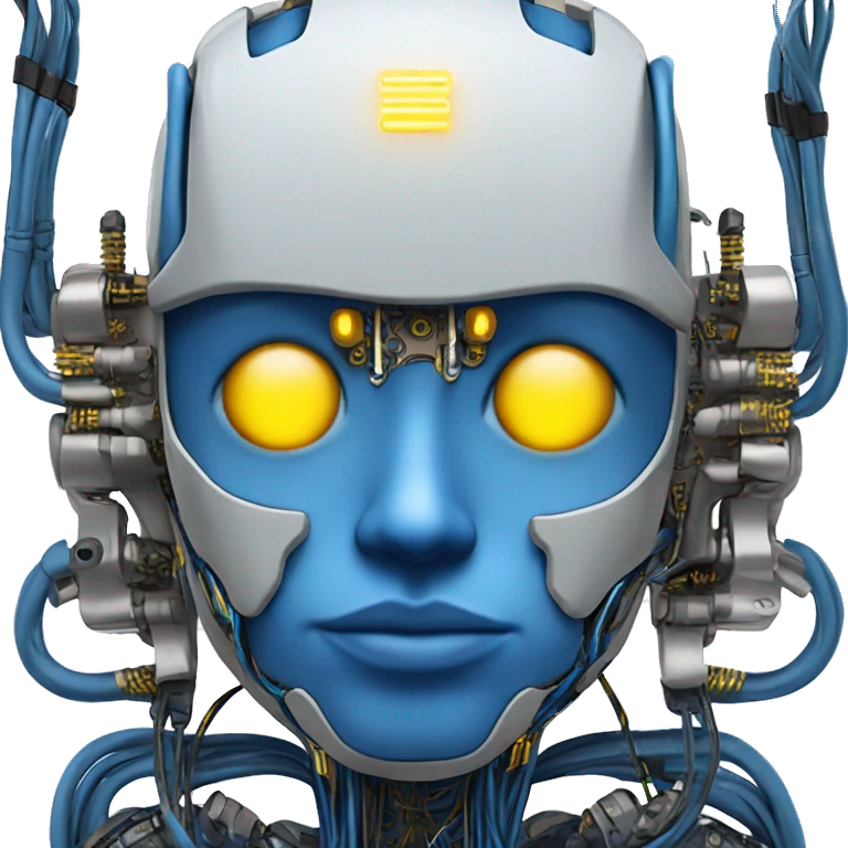 Blue cyborg with yellow eyes wires and circuits  emoji