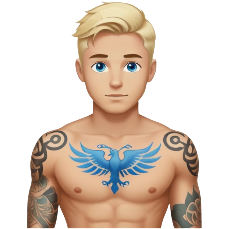 Handsome shirtless blonde hair and blue eyes white guy with body tattoos sexy pose sfw emoji