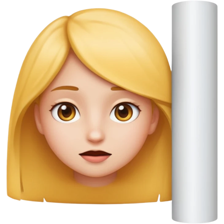 close up of a girl holding a white poster in front, with the girl peeking from the side of the poster, emoji style emoji