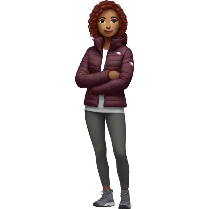 beautiful burgundy haired Girl wearing northface full body emoji