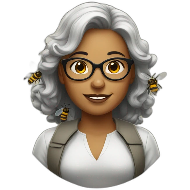 a strong women with round glasses, with bees emoji