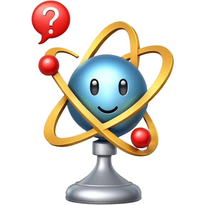 atom with a speech bubble and question mark, representing asking about valency in chemistry emoji