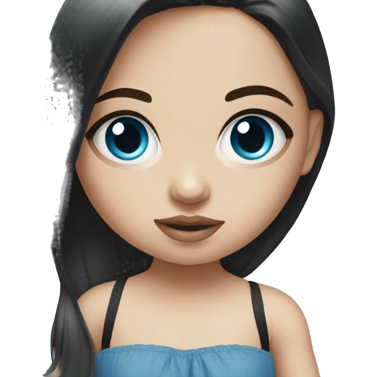 white girl with black hair and blue eyes playing with baby doll emoji
