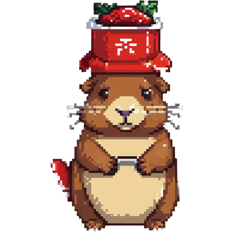 Capybara wearing a tiny KFC bucket as a hat on its head emoji