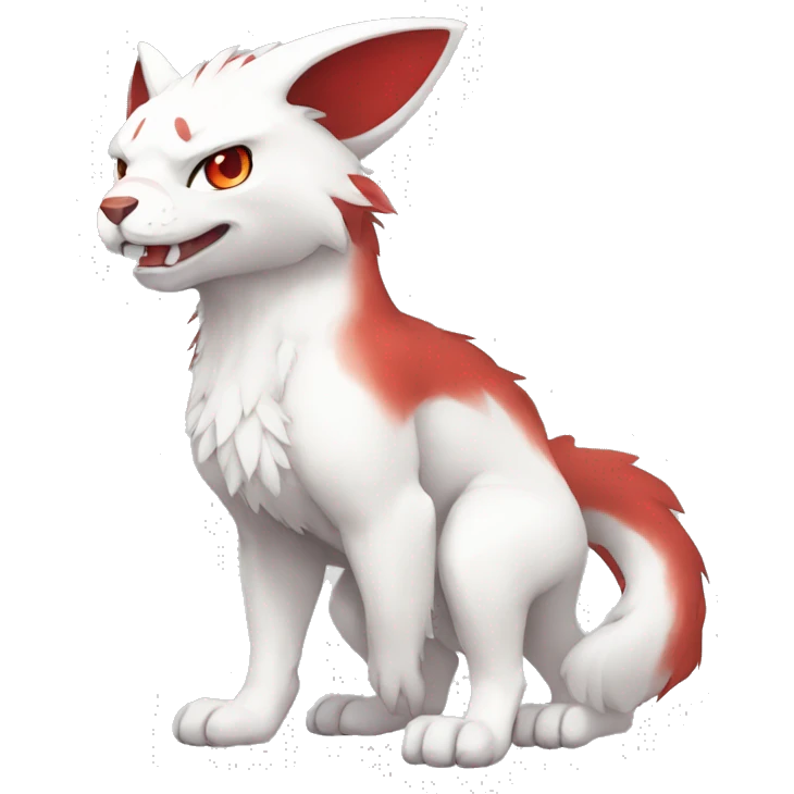 Cute cool white red animal hybrid Fakemon full body emoji