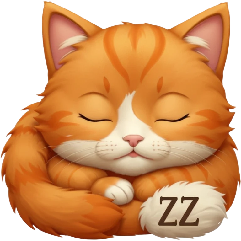 cute orange kitten sleeping with zzz letters above head emoji