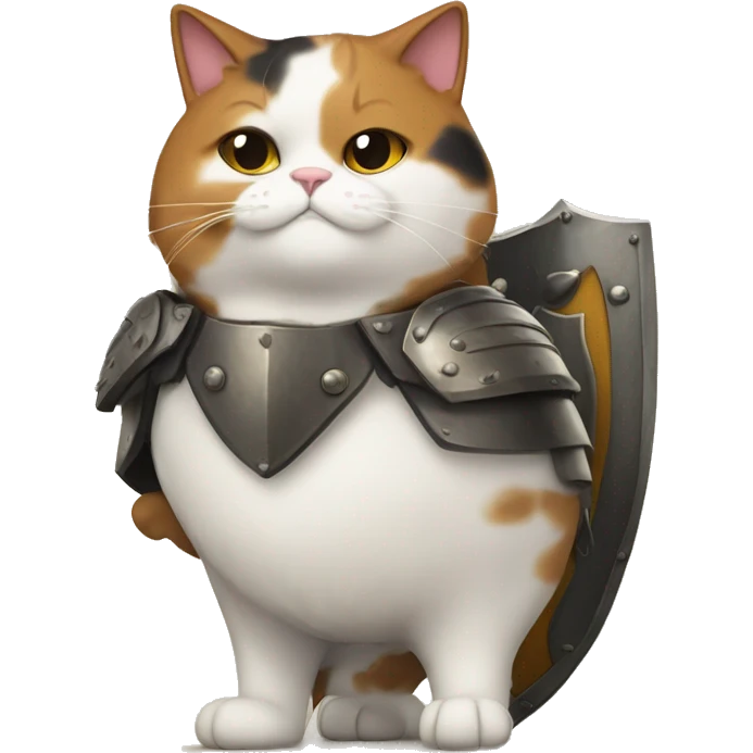 Fat calico cat with a shield  emoji