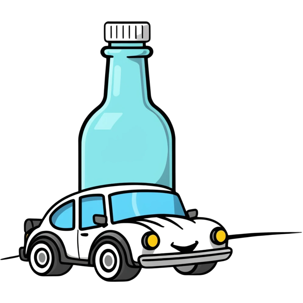 cartoonish icon of a car with wobbly motion lines and a bottle, representing drunk driving emoji