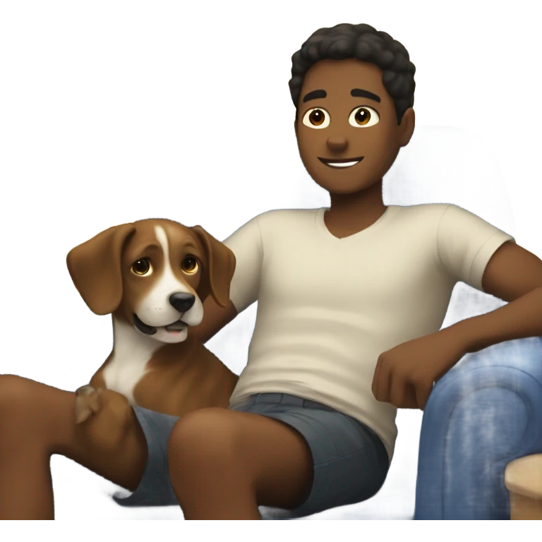 boy relaxing with dog indoors emoji