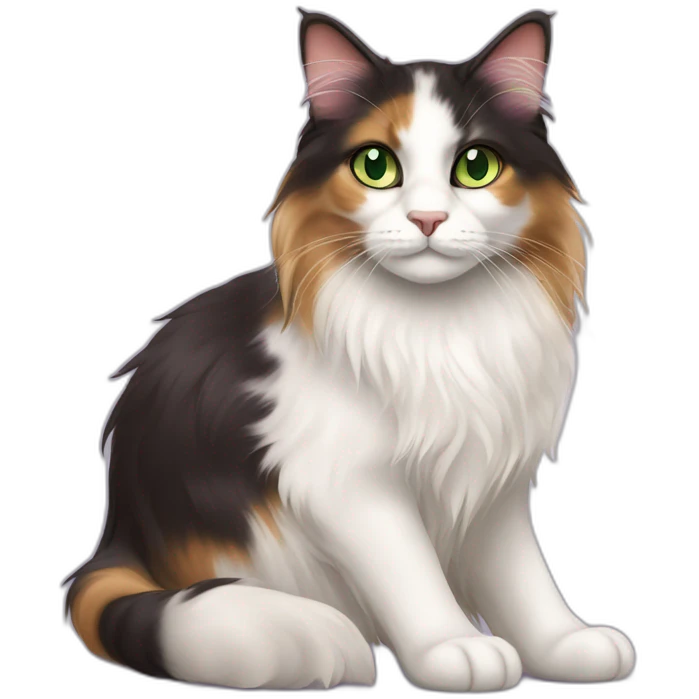 violet the longhaired white and dark brown calico cat with green eyes emoji