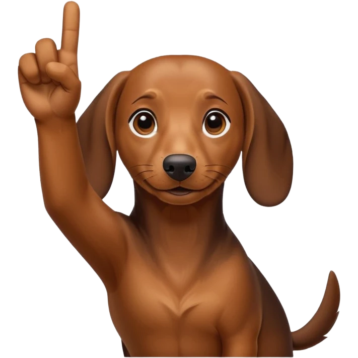 Create a dachshund showing a victory sign with his fingers emoji