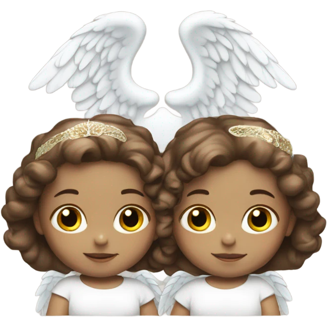 2 twin baby girls with brown hair with a halo and angel wings. make their skin white emoji