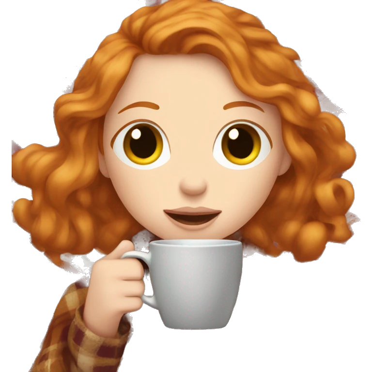 Ginger girl in plaid blanket sipping coffee emoji