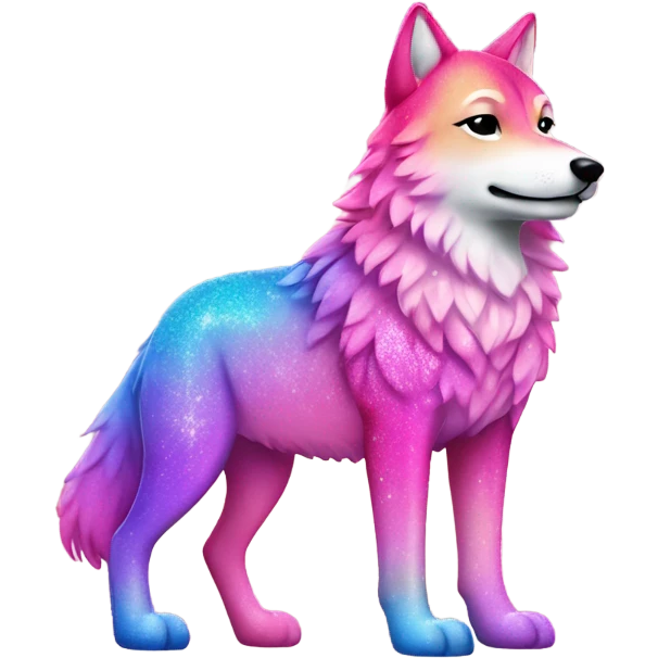 Pink rainbow ombre full body wolf with glitter  emoji