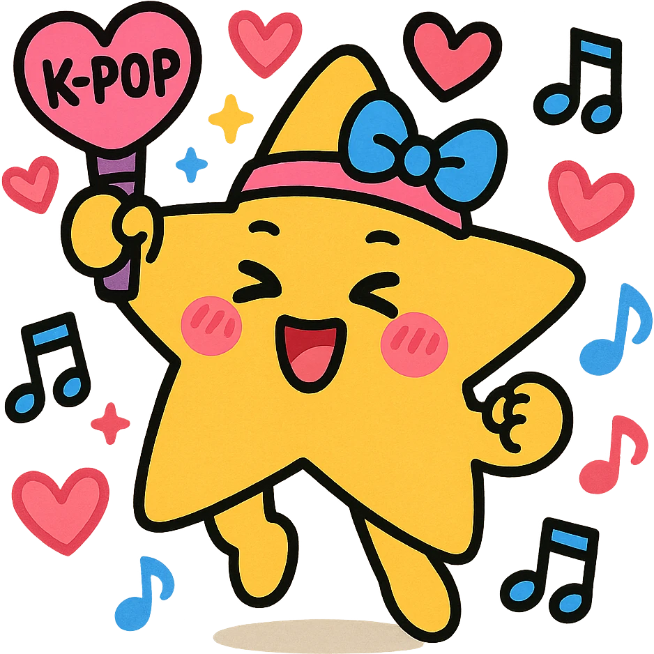 kpop fan star with hearts and music notes, playful emoji