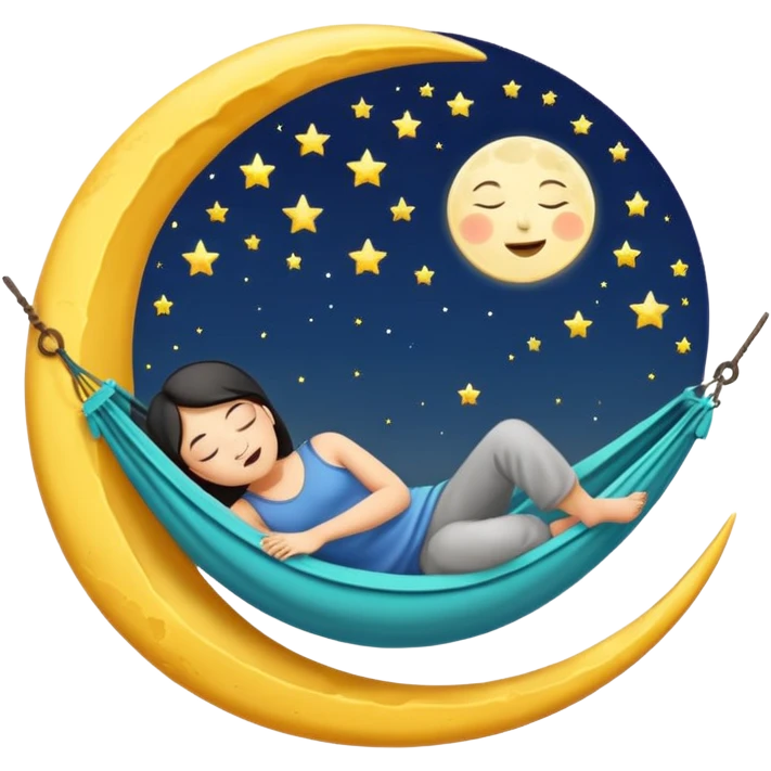crescent moon used as hammock with human character sleeping in it emoji