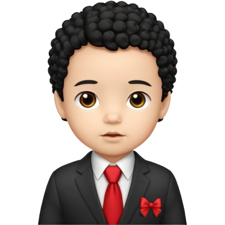 baby boy curly black hair in suit, with red bow emoji