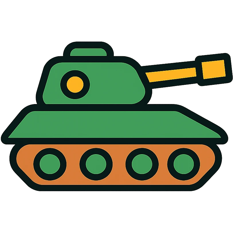 Military tank with cannon and tracks colored icon emoji