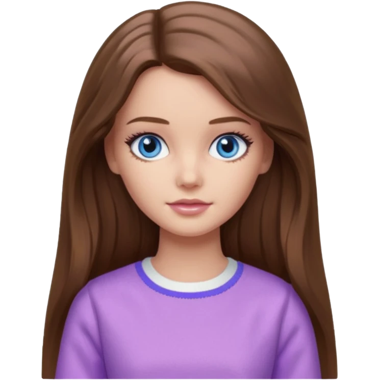 beautiful barbie girl with long brown hair, blue eyes and wearing light purple clothes watching stranger things on tv emoji