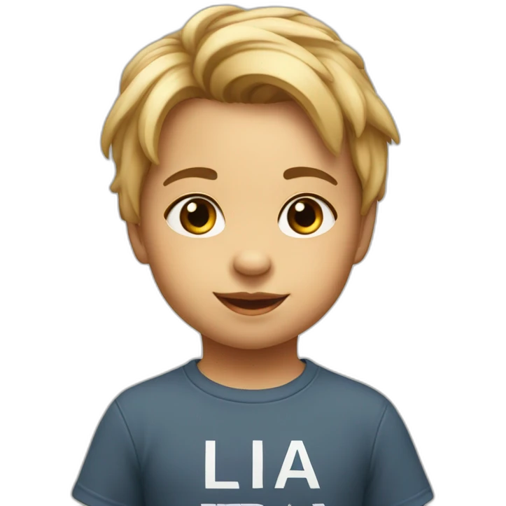 A cute toddler with a t-shirt says Lia emoji