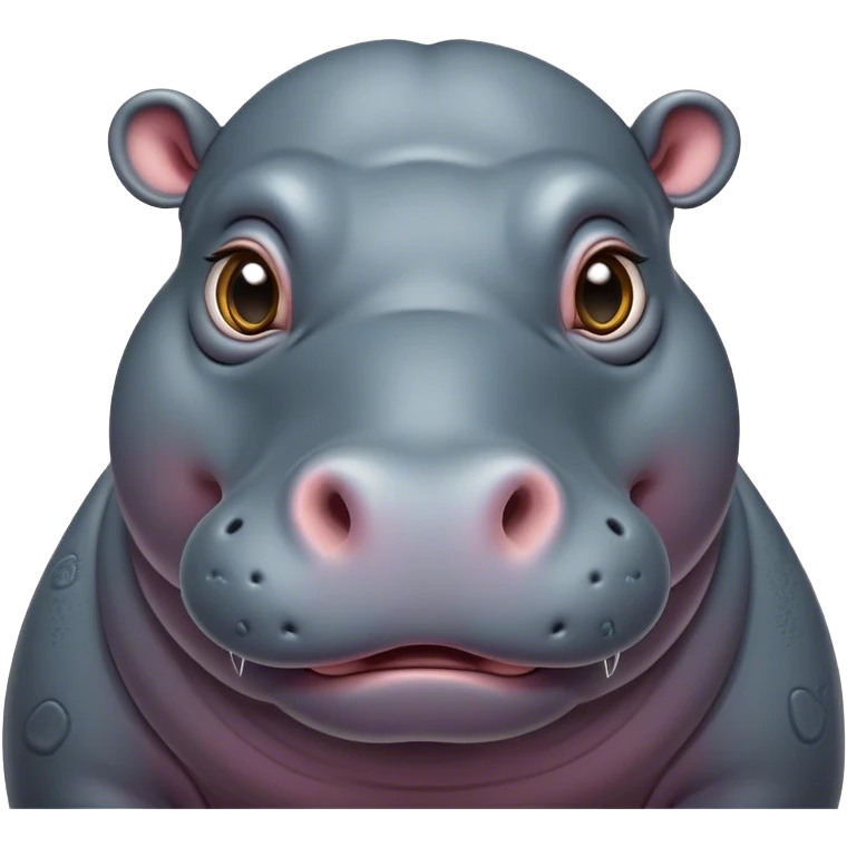 Cinematic Comical Hippo Portrait Emoji, Head tilted dramatically with an exaggeratedly amused expression, featuring a striking, glossy slate-gray hide with bold textured wrinkles, wide, expressive eyes filled with playful disbelief, Simplified yet hilariously expressive features, highly detailed, glowing with a slightly sassy glow, high shine, dramatic yet playful, stylized with an air of cheeky river mischief, bright and endearing, soft glowing outline, capturing the essence of a spirited and over-the-top hippo, so meme-worthy it feels like it could splash its way into internet fame instantly! emoji