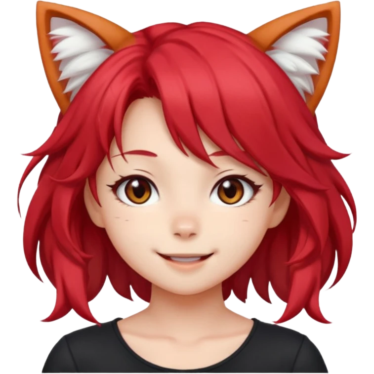 cute anime girl with cat ears, red blowing hair emoji