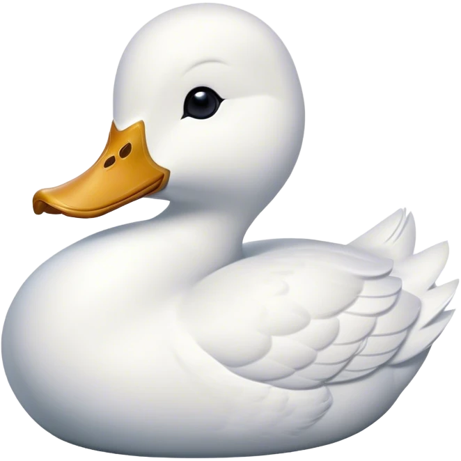 Cinematic Noble White Duck Portrait Emoji, Poised and regal, with a sleek, streamlined build and a pristine, well-groomed pure white plumage, deep-set soulful bright eyes, Simplified yet sharp and sophisticated features, highly detailed, glowing with a soft, dignified glow, high shine, intelligent and graceful, stylized with an air of aquatic elegance, focused and attentive, soft glowing outline, capturing the essence of a watchful and confident waterfowl, so majestic it feels as though it could glide out of the screen with effortless authority! emoji