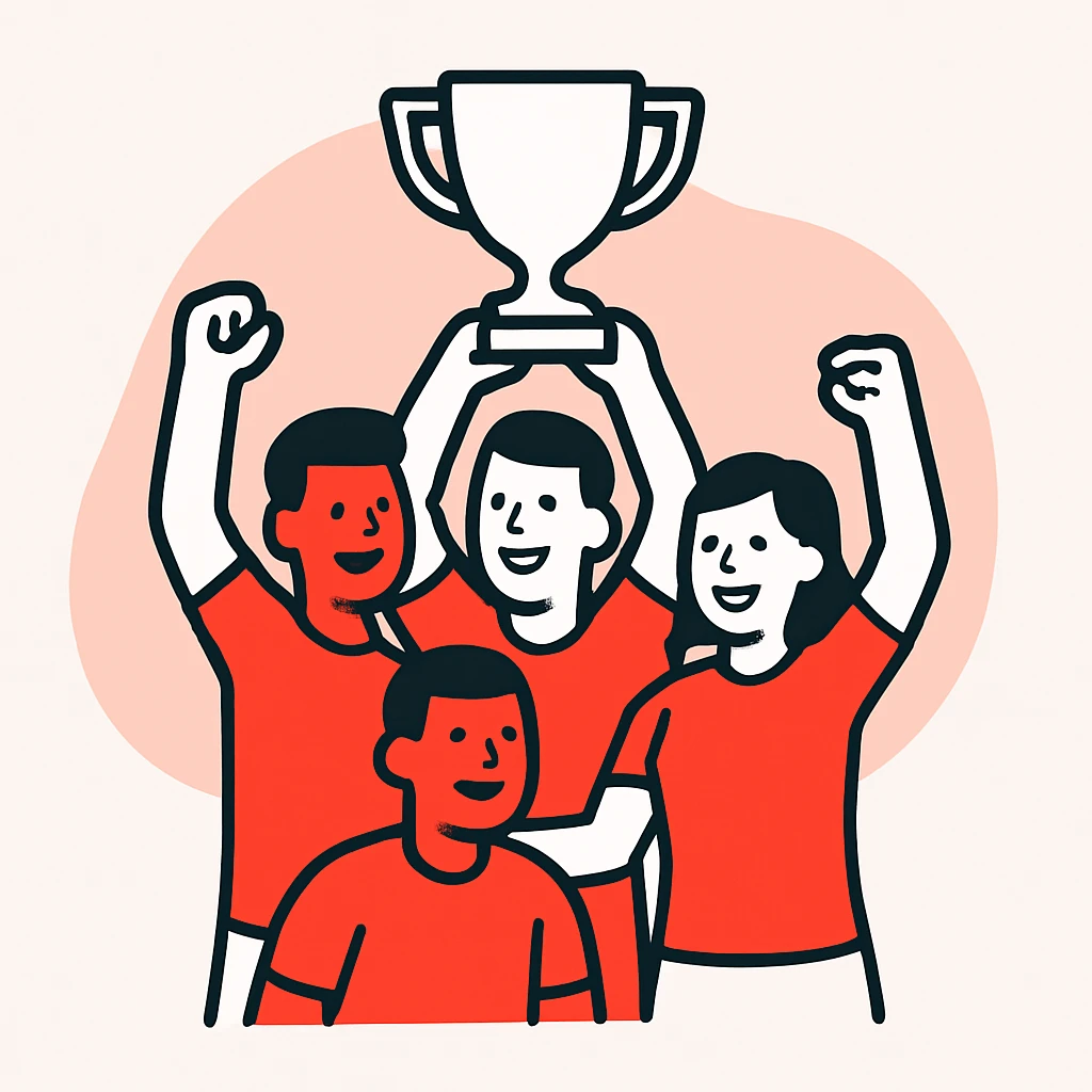 team celebrating with trophy emoji