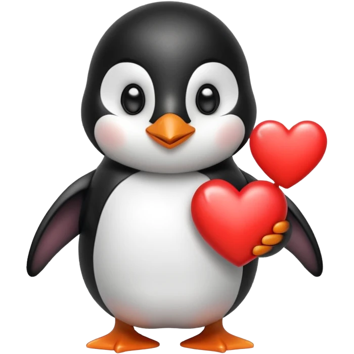 Penguin holding a heart ￼ emoji