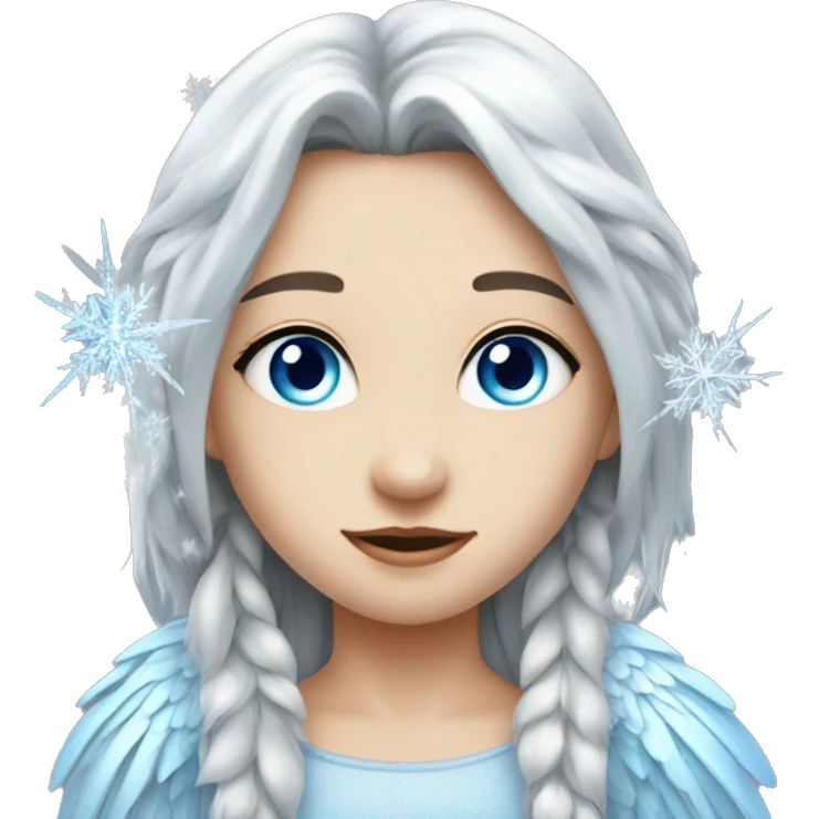big wings, silver, feather, icy ,snowflake, Beautiful, fairy, long hair, blue eyes emoji