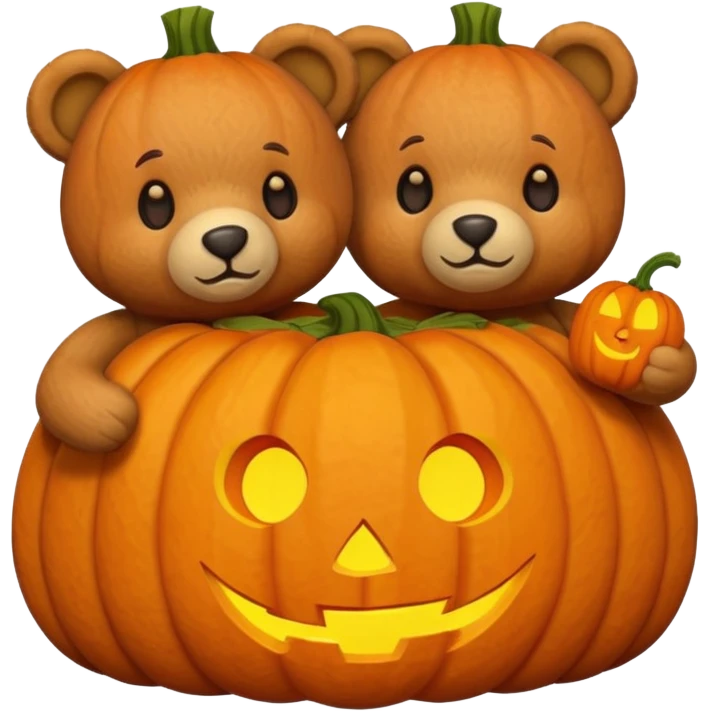 Teddy bears carving a pumpkin emoji