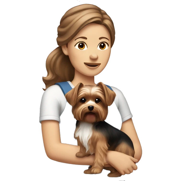 white brown haired women holding a yorkie dog emoji