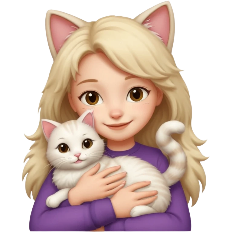 A cute girl hugging a cute cat emoji