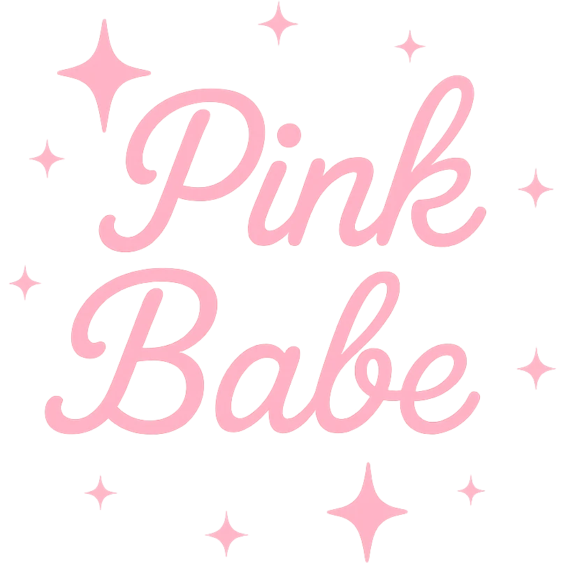 the words 'pink babe' in elegant pink script with sparkles emoji