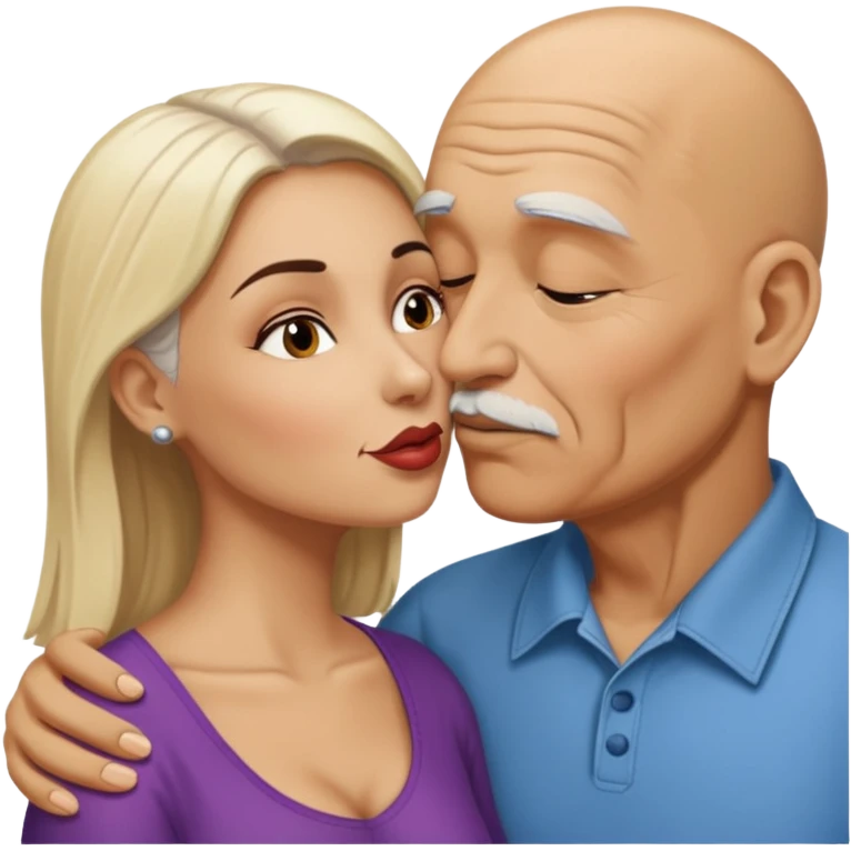 Old Bald Hispanic man kissing white dark blonde woman emoji
