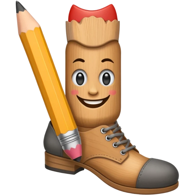 a pencil with a mad smile face and has human feet emoji