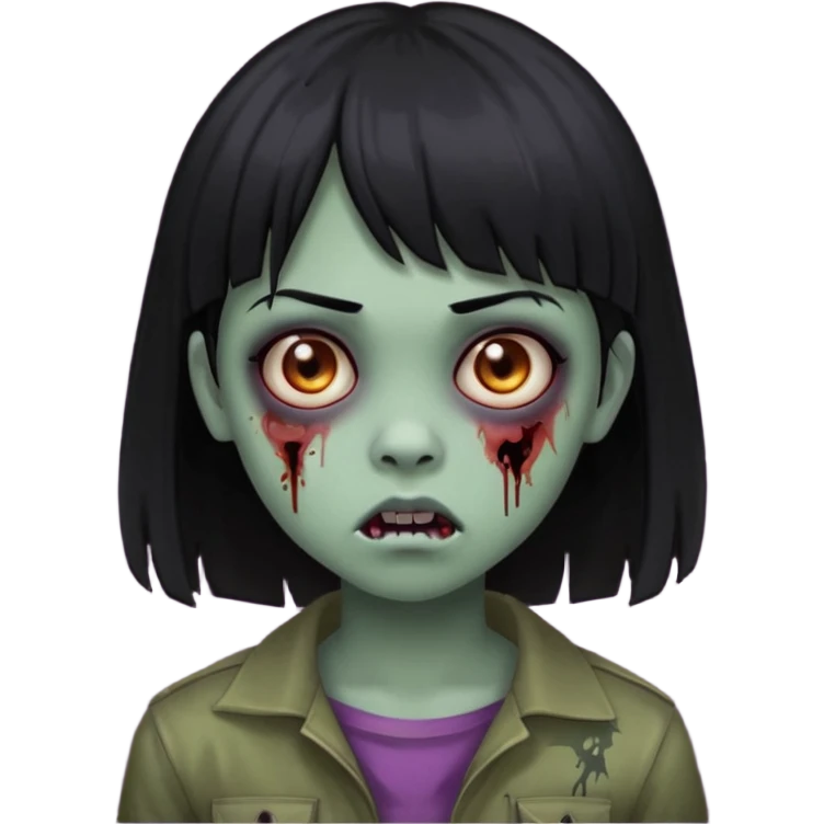 girl, zombie, black hair, medium long, emo, bangs, dark, spooky, creepy expression emoji