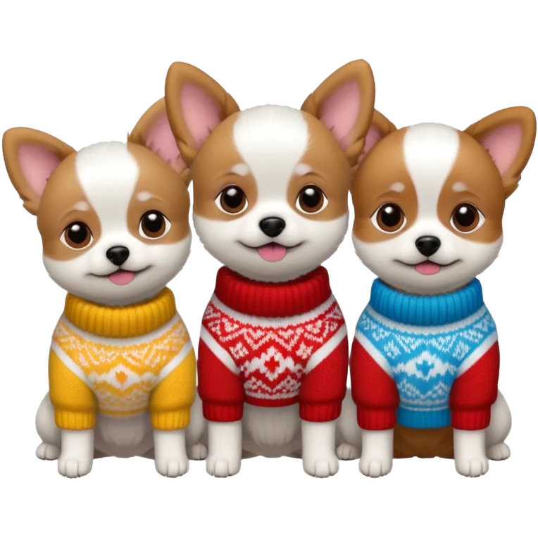 Cagnolini piccoli seduti con vestitini in maglia emoji