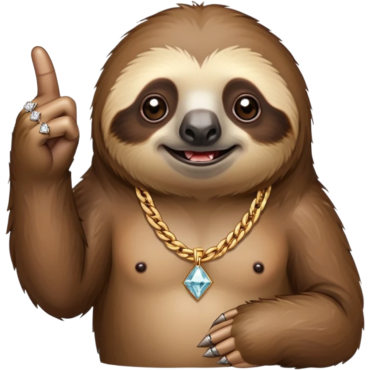 Sloth with a diamond chain with the middle finger  emoji