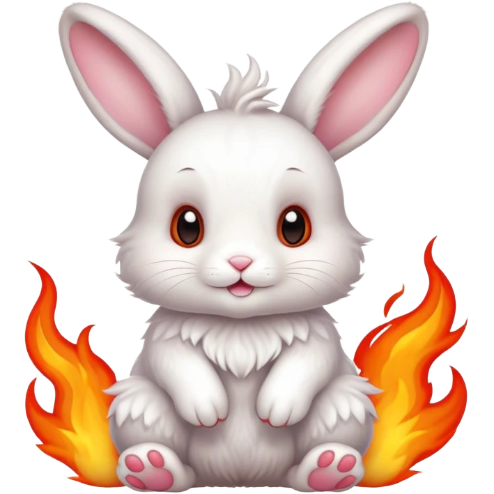 Cute bunny rabbit with flame paws, fiery feet, adorable face emoji