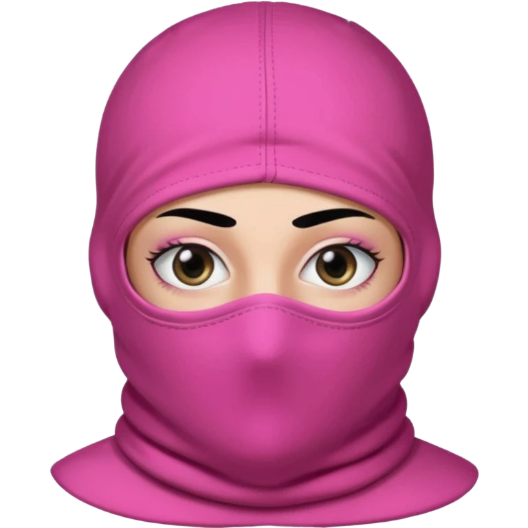 gangster style balaclava pink in colour with eyes showing through the eye holes of the balaclava with beautiful eyelashes on  emoji