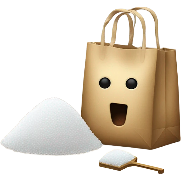 bag of sugar with a key and a straw emoji