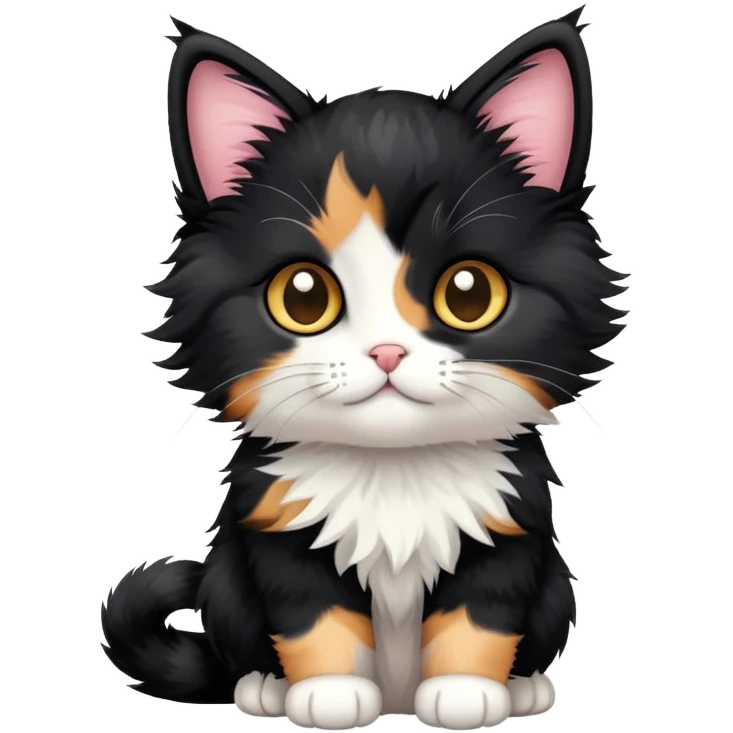 Fluffy black calico tiny cat emoji