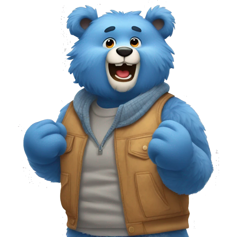 Dad Fuzzy blue bear wearing clothes and making excited face   emoji