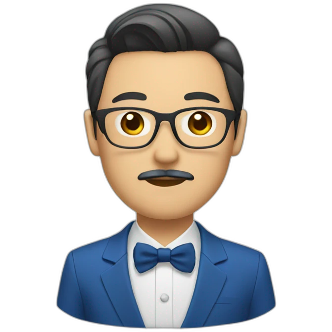 an japanese groom with glasses with mustache with a blue suit emoji