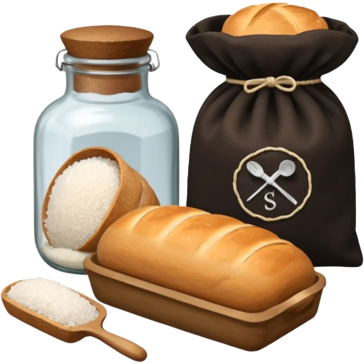  a one victorian bottle of salt and a loaf of bread - a bread bag, crochet needles and a ball of wool emoji