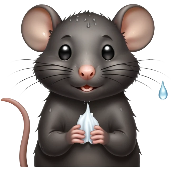 a black rat standing and wiping its sweaty face emoji