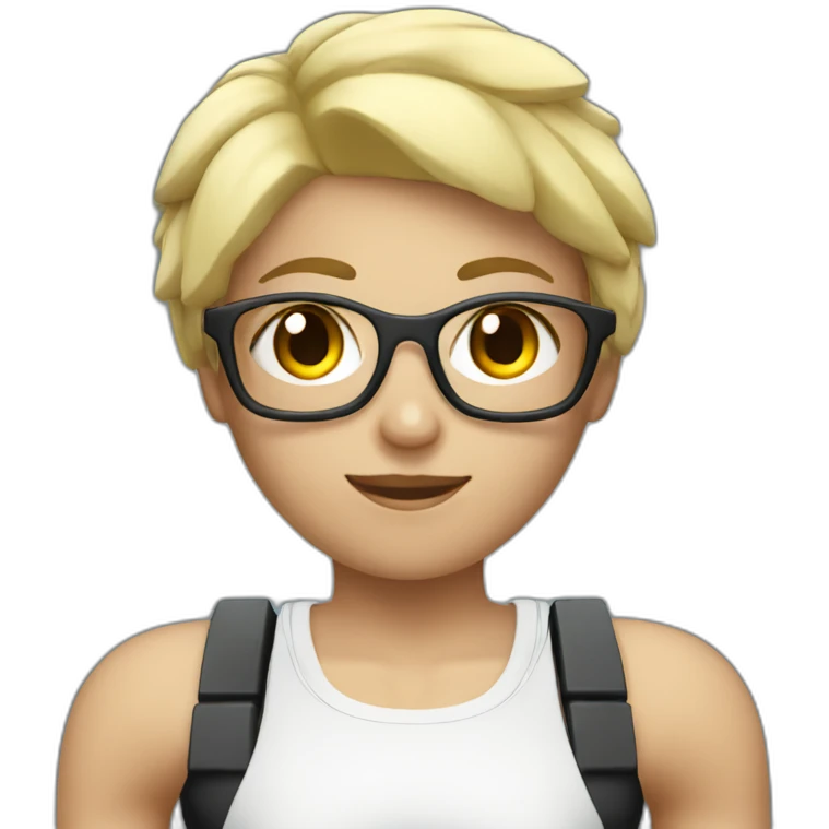 White Sports Girl with short blonde hair glasses holding dumbbell emoji